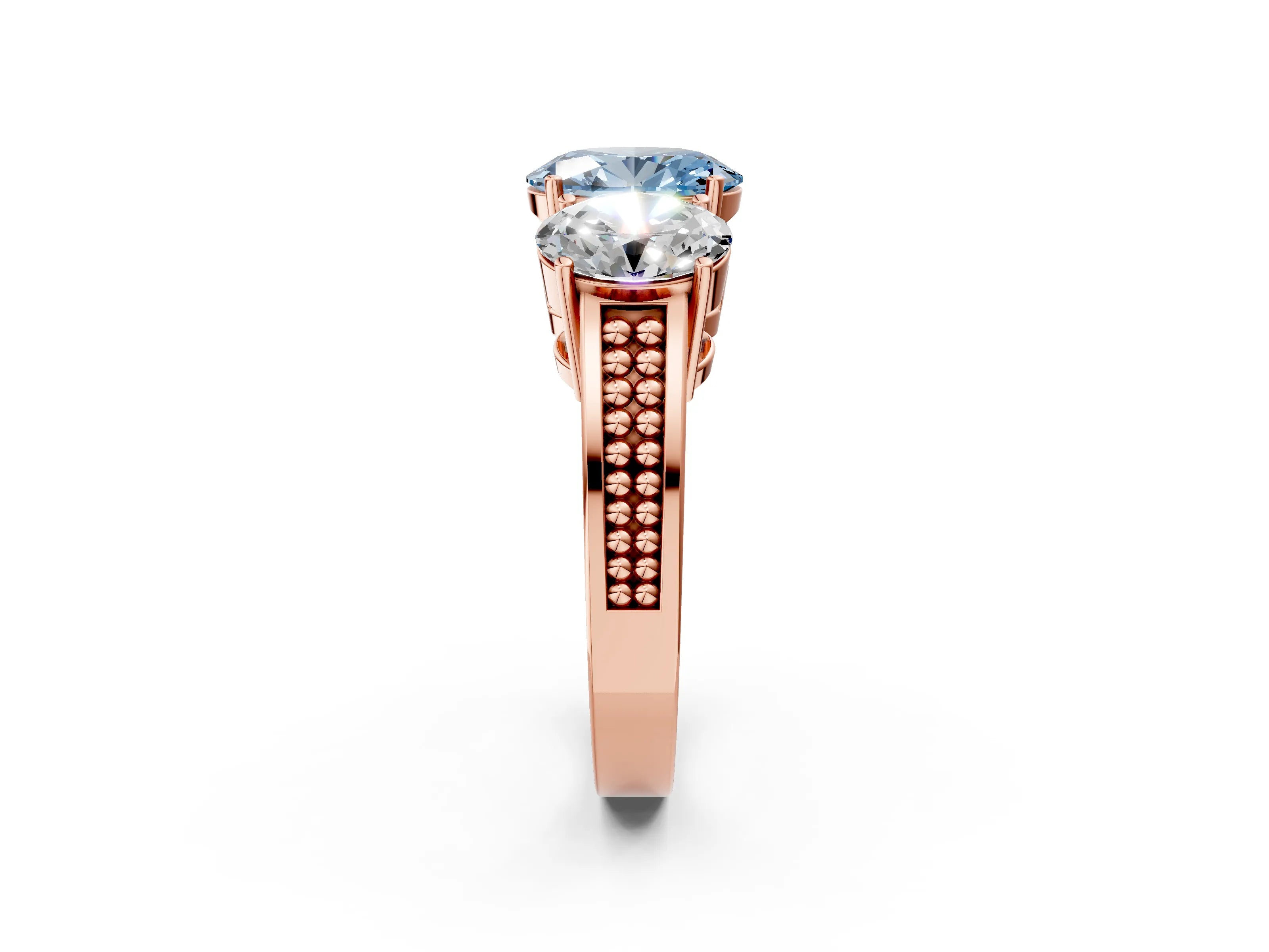 Rose gold Fancy Blue Oval Cut Diamond Three-Stone Ring with Prong Setting and Textured Band_26