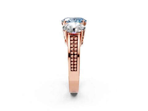 Rose gold Fancy Blue Oval Cut Diamond Three-Stone Ring with Prong Setting and Textured Band_26