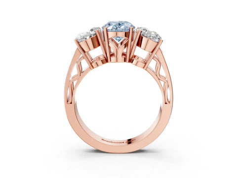 Rose gold Fancy Blue Oval Cut Diamond Three-Stone Ring with Prong Setting and Textured Band_27
