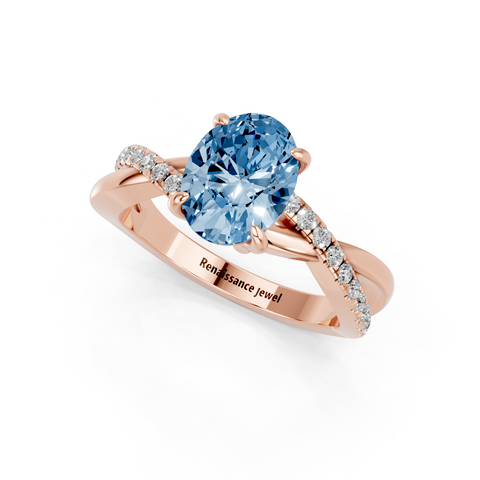 Rose gold Fancy Blue Oval  Cut Diamond Twist Band Solitaire with Prong Setting_11