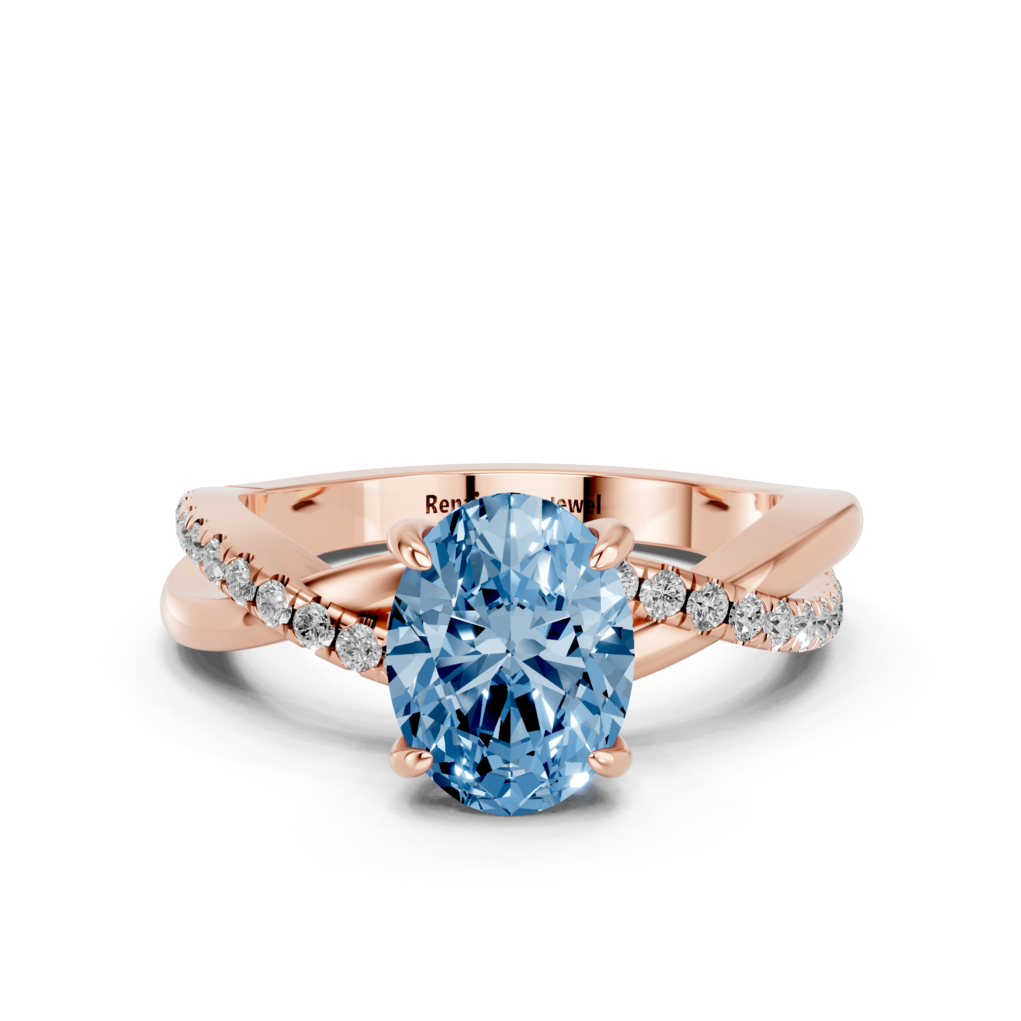 Rose gold Fancy Blue Oval  Cut Diamond Twist Band Solitaire with Prong Setting_22