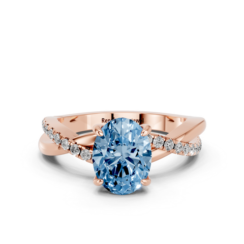 Rose gold Fancy Blue Oval  Cut Diamond Twist Band Solitaire with Prong Setting_22