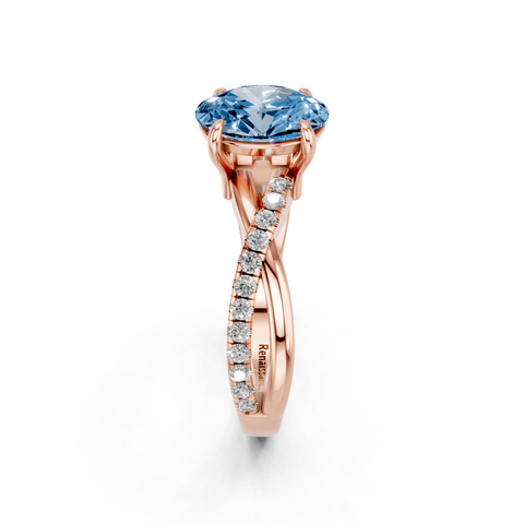 Rose gold Fancy Blue Oval  Cut Diamond Twist Band Solitaire with Prong Setting_4