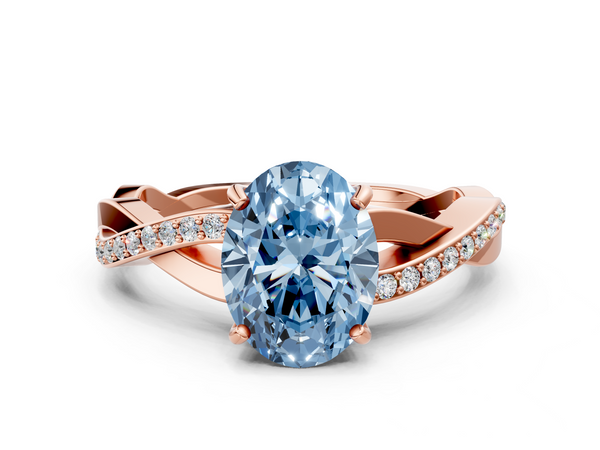 Rose gold Fancy Blue Oval  Cut Diamond Twisted Band Engagement Ring with Prong Setting
