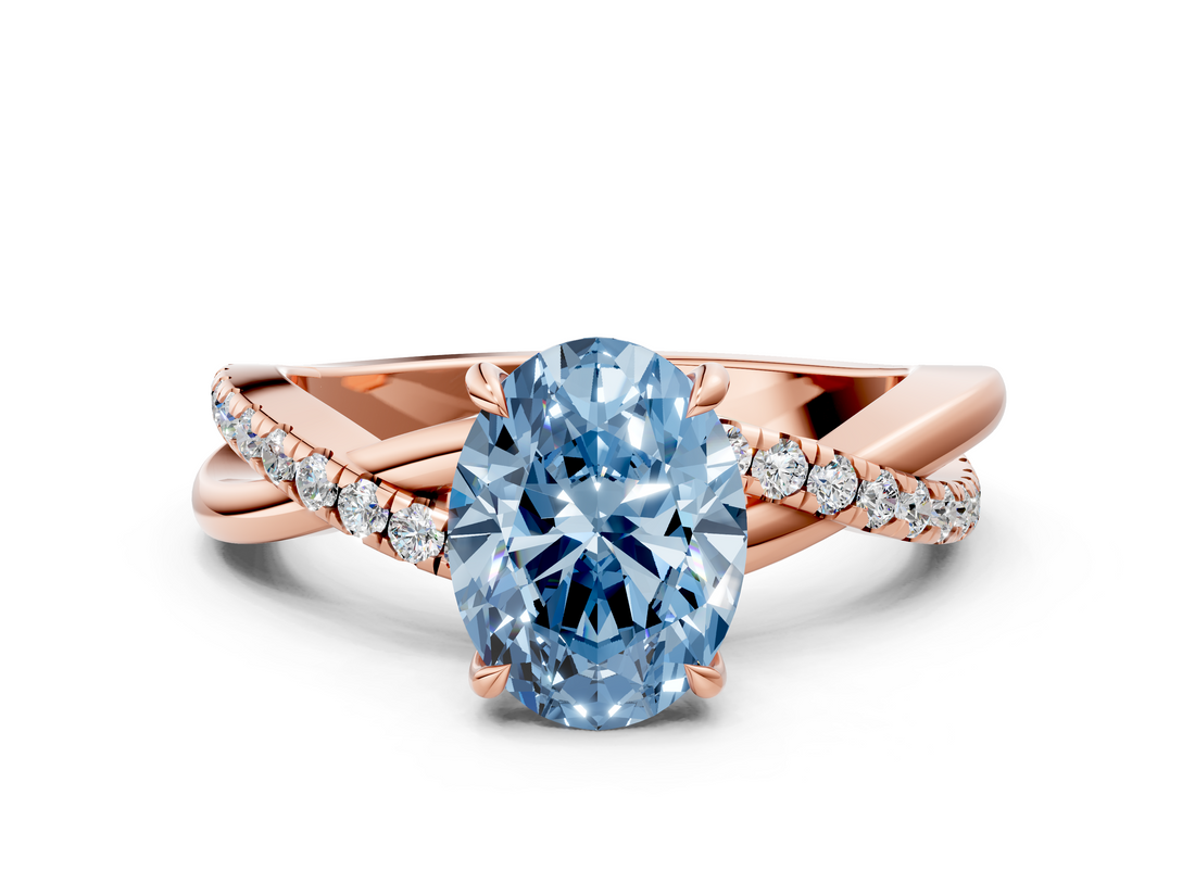 Rose gold Fancy Blue Oval  Cut Diamond Twisted Band with Pavé Setting and Four-Prong Setting_19