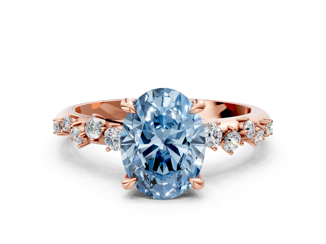 Rose gold Fancy Blue Oval  Cut Diamond Vine Band with Four-Prong Setting_71