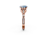 Rose gold Fancy Blue Oval  Cut Diamond with Milgrain Marquise and Bezel Accents on a Solitaire Band with Prong Setting_210