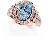 Rose gold Fancy Blue Oval  Cut Double Halo Diamond Engagement Ring with Pave Band and Four-Prong Setting 1
