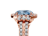 Rose gold Fancy Blue Oval  Cut Double Halo Diamond Engagement Ring with Pave Band and Four-Prong Setting 5