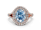 Rose gold Fancy Blue Oval  Cut Double Halo Split Shank Diamond Ring with Prong Setting_48