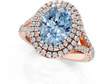 Rose gold Fancy Blue Oval  Cut Double Halo Split Shank Diamond Ring with Prong Setting_49