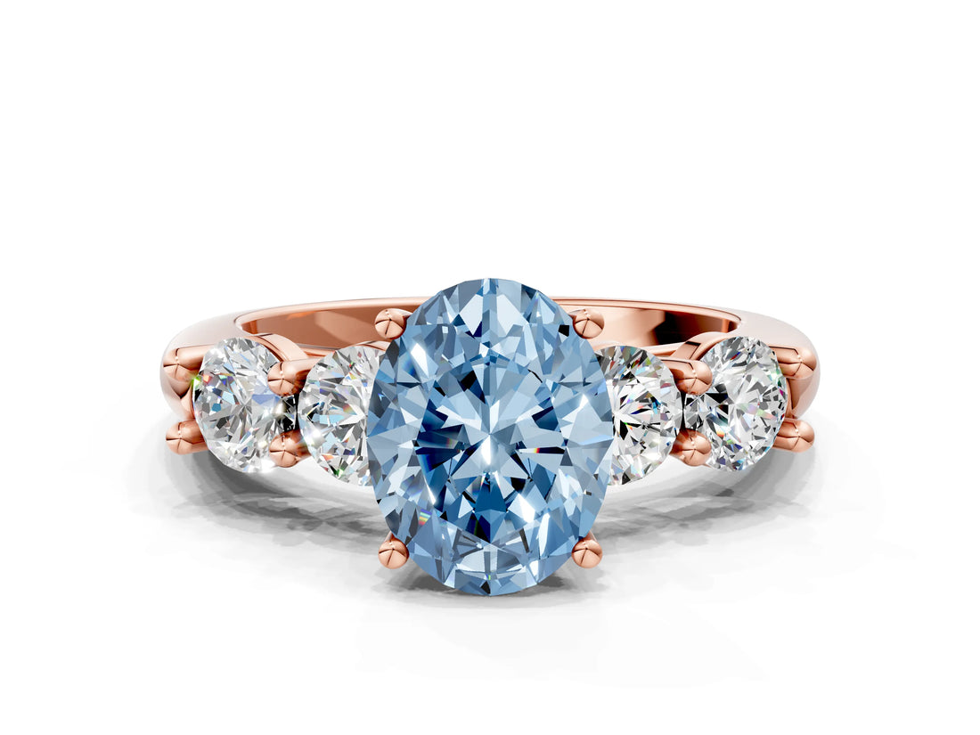 Rose gold Fancy Blue Oval  Cut Five-Stone Prong Set Diamond Ring with Classic Band_32