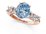 Rose gold Fancy Blue Oval  Cut Five-Stone Prong Set Diamond Ring with Classic Band_33