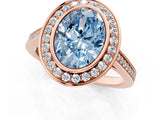 Rose gold Fancy Blue Oval Cut Halo Bezel Diamond Pave Band Ring_1