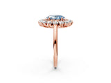 Rose gold Fancy Blue Oval Cut Halo Cluster Diamond Ring with Pave Band and Four-Prong Setting_2