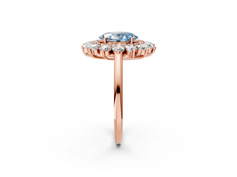 Rose gold Fancy Blue Oval Cut Halo Cluster Diamond Ring with Pave Band and Four-Prong Setting_2