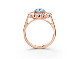 Rose gold Fancy Blue Oval Cut Halo Cluster Diamond Ring with Pave Band and Four-Prong Setting_3