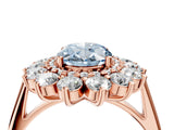 Rose gold Fancy Blue Oval Cut Halo Cluster Diamond Ring with Pave Band and Four-Prong Setting_4