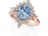 Rose gold Fancy Blue Oval Cut Halo Diamond Cluster Ring with Marquise and Round Stones on a White Gold Band with Prong Setting_1