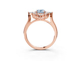 Rose gold Fancy Blue Oval Cut Halo Diamond Cluster Ring with Marquise and Round Stones on a White Gold Band with Prong Setting_3