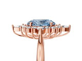 Rose gold Fancy Blue Oval Cut Halo Diamond Cluster Ring with Marquise and Round Stones on a White Gold Band with Prong Setting_5
