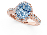 Rose gold Fancy Blue Oval  Cut Halo Diamond Engagement Ring with Pave Band and Four-Prong Setting_29