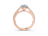 Rose gold Fancy Blue Oval  Cut Halo Diamond Engagement Ring with Pave Band and Four-Prong Setting_31