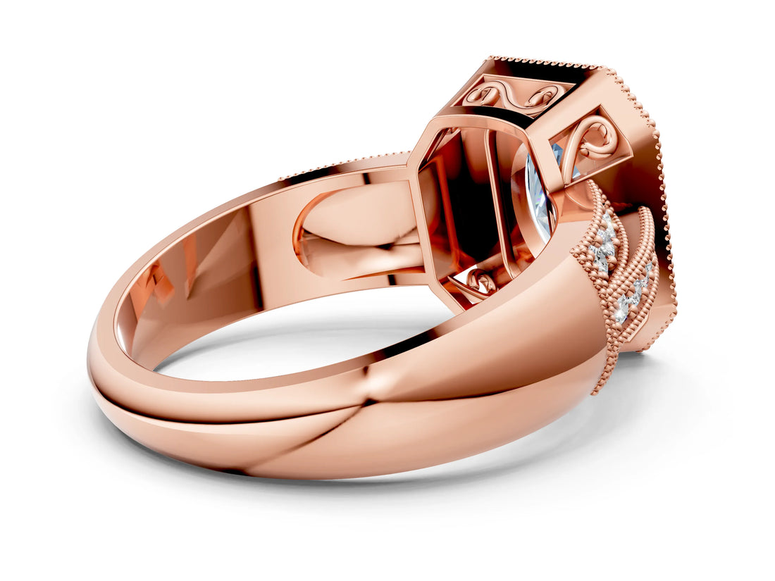 Rose gold Fancy Blue Oval Cut Halo Diamond Engagement Ring with Pave Split Shank and Four-Prong Setting_12