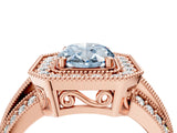 Rose gold Fancy Blue Oval Cut Halo Diamond Engagement Ring with Pave Split Shank and Four-Prong Setting_16