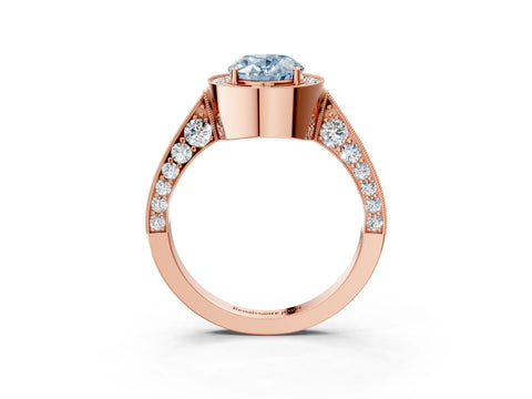 Rose gold Fancy Blue Oval Cut Halo Diamond Engagement Ring with Split Shank Band and Four-Prong Setting_3