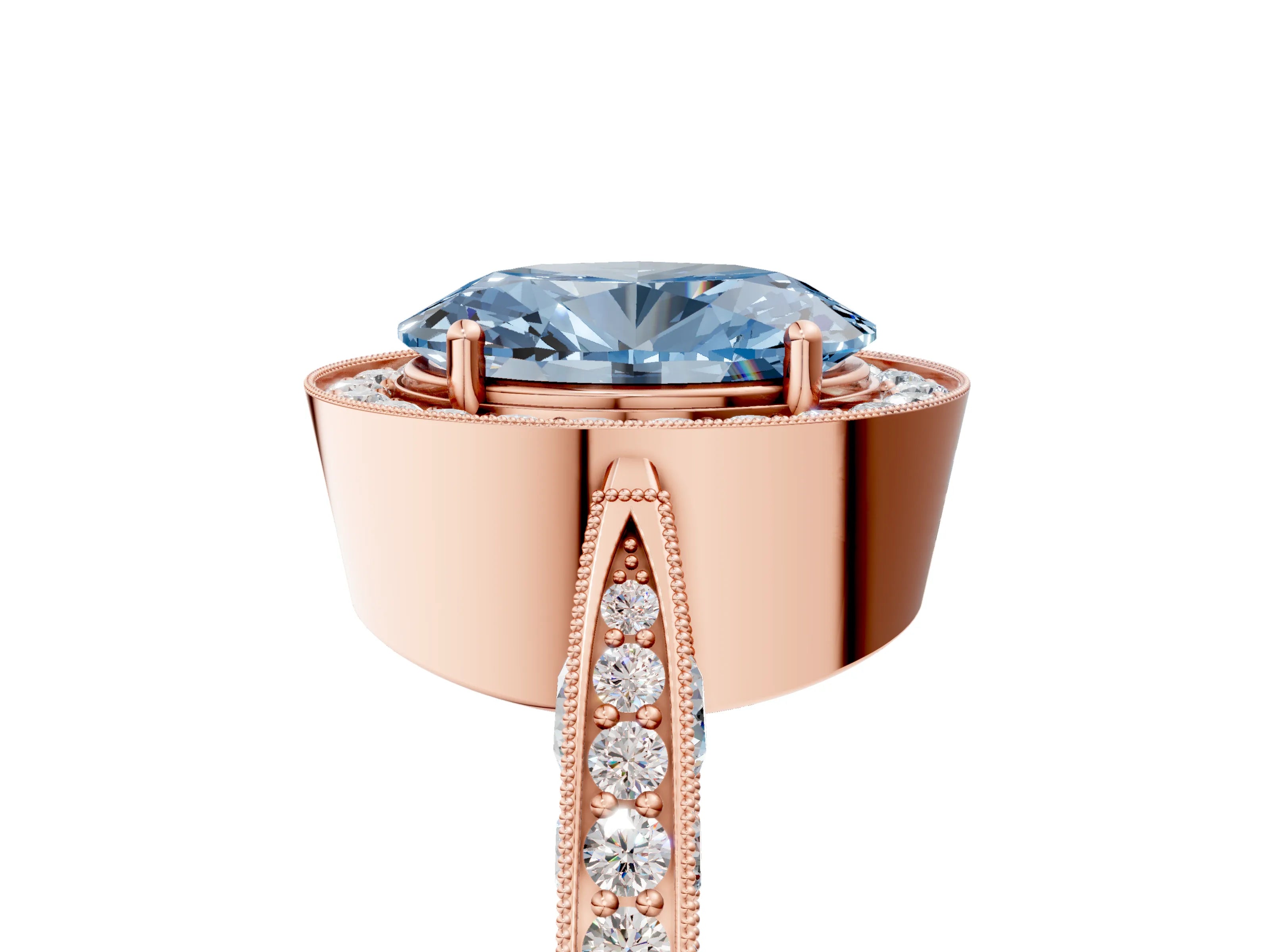 Rose gold Fancy Blue Oval Cut Halo Diamond Engagement Ring with Split Shank Band and Four-Prong Setting_5