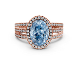 Rose gold Fancy Blue Oval  Cut Halo Diamond Engagement Ring with Split Shank and Four-Prong Setting_19