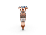 Rose gold Fancy Blue Oval  Cut Halo Diamond Engagement Ring with Split Shank and Four-Prong Setting_21