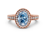 Rose gold Fancy Blue Oval  Cut Halo Diamond Pave Band Ring with Four-Prong Setting_24