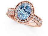 Rose gold Fancy Blue Oval  Cut Halo Diamond Pave Band Ring with Four-Prong Setting_25