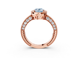 Rose gold Fancy Blue Oval  Cut Halo Diamond Pave Band Ring with Four-Prong Setting_27