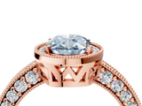 Rose gold Fancy Blue Oval  Cut Halo Diamond Pave Band Ring with Four-Prong Setting_28