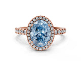 Rose gold Fancy Blue Oval Cut Halo Diamond Pave Band with Prong Setting