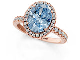 Rose gold Fancy Blue Oval Cut Halo Diamond Pave Band with Prong Setting_1