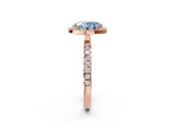 Rose gold Fancy Blue Oval Cut Halo Diamond Pave Band with Prong Setting_2