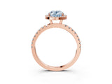 Rose gold Fancy Blue Oval Cut Halo Diamond Pave Band with Prong Setting_3