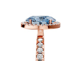 Rose gold Fancy Blue Oval Cut Halo Diamond Pave Band with Prong Setting_5