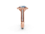 Rose gold Fancy Blue Oval Cut Halo Diamond Ring with Beaded Split Shank and Four-Prong Setting_2