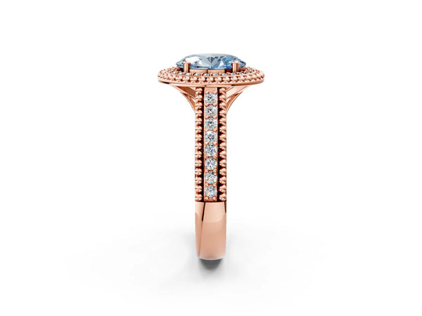 Rose Gold Oval Beaded Halo Engagement Ring Setting for Fancy Blue Center with Pave