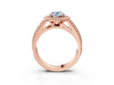 Rose gold Fancy Blue Oval Cut Halo Diamond Ring with Beaded Split Shank and Four-Prong Setting_3