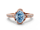 Rose gold Fancy Blue Oval  Cut Halo Diamond Ring with Channel Set Band and Four-Prong Setting_32