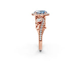 Rose gold Fancy Blue Oval Cut Halo Diamond Ring with Milgrain and Bezel Accents on a Split Shank Band_14