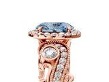 Rose gold Fancy Blue Oval Cut Halo Diamond Ring with Milgrain and Bezel Accents on a Split Shank Band_17