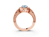 Rose gold Fancy Blue Oval  Cut Halo Diamond Ring with Pavé Band and Four-Prong Setting_74
