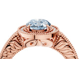 Rose gold Fancy Blue Oval  Cut Halo Diamond Ring with Pavé Band and Four-Prong Setting_75